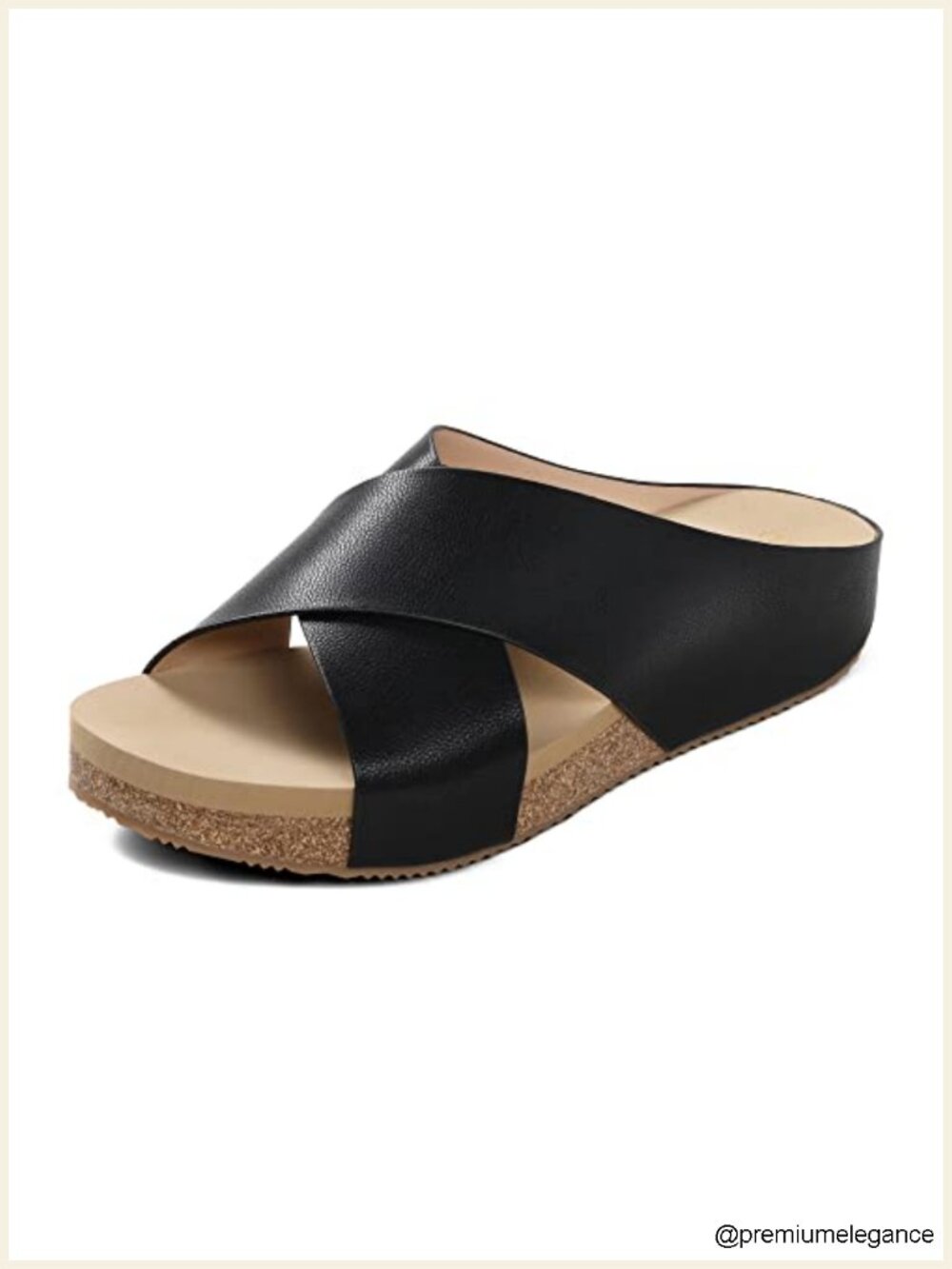 Women's Cork Slide Sandals - Non-Slip TPR Outsole - Platform Cross Flat Sandals